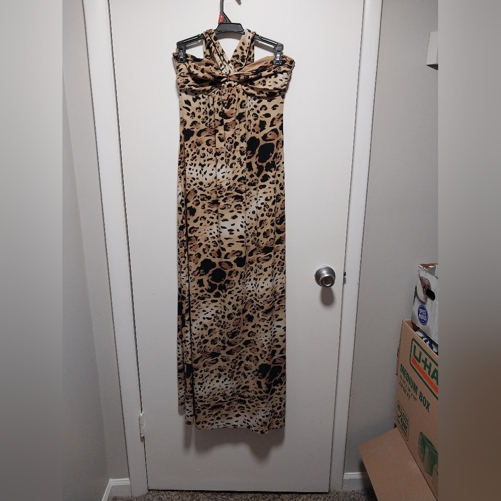 Wet Seal Leopard Print Halter Maxi Dress
